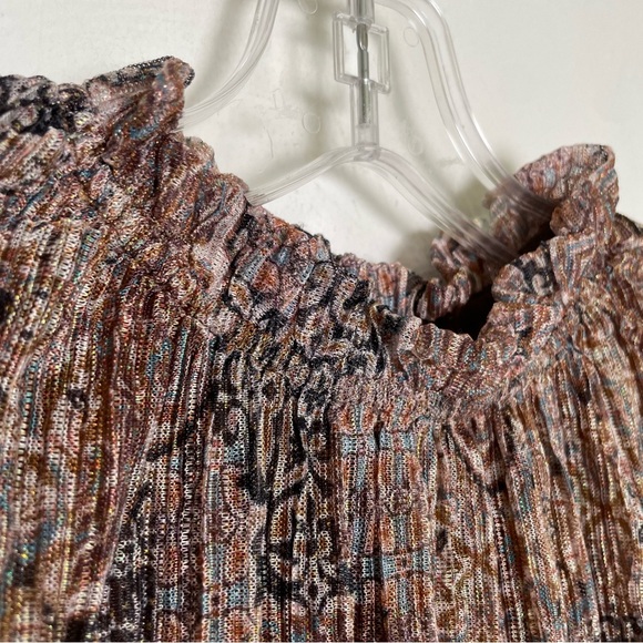 JOIE Semi Sheer Sheer Metallic Long-Sleeve Blouse Smocked Waist Ruffle Neck S - Picture 5 of 15